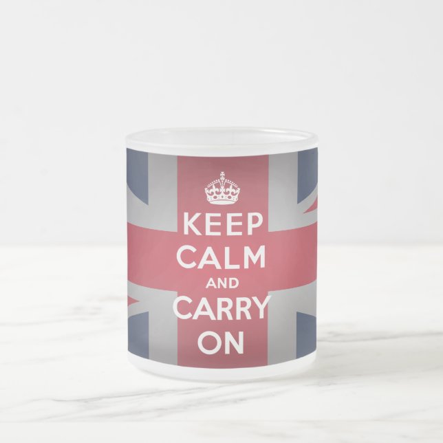 British Keep Calm Frosted Glass Coffee Mug Cup (Centre)