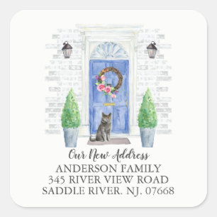 British Shorthair Cat Blue Door Nouveau Étiquette