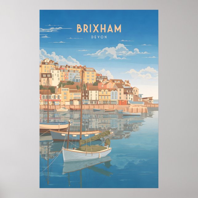 Brixham Devon Affiche de voyage au bord de la mer (Devant)