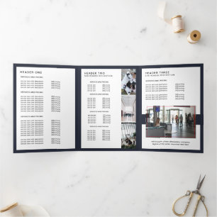 Brochure de prix minimaliste moderne bleu marine e