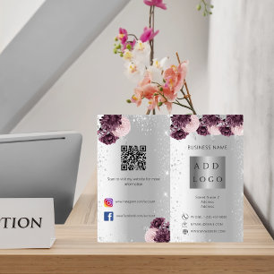 Brochure d'entreprise florale bordeaux argent