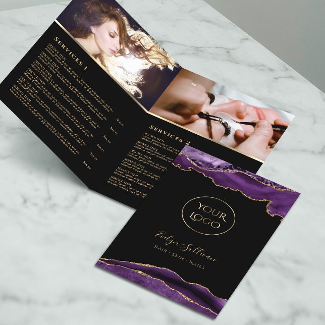 brochure du menu du service d'agrafage violet et o (Créateur téléchargé)