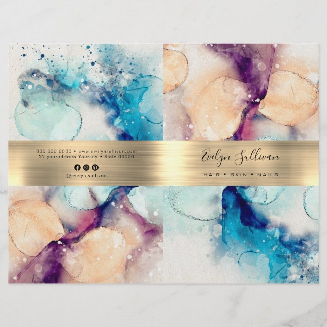 Brochure du menu du service d'aquarelle bleu viole (Devant)