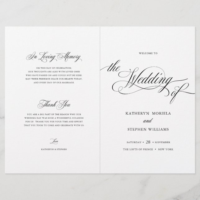 Brochure du programme de mariage élégant à script  (Devant)