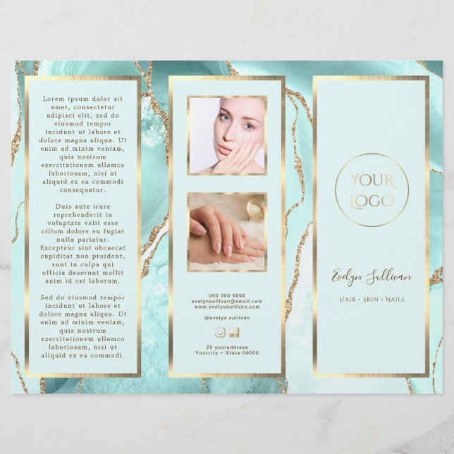 Brochure élégante en agate bleue et or (Devant)