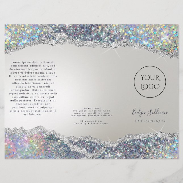 Brochure Faux iridescente argent feuille parties s (Devant)