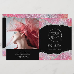 Brochure pliante à paillettes rose parties scintil