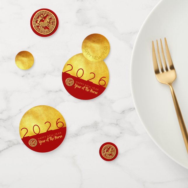 Brochure Red Gold Horse 2026 Golden Party Confetti (Groupe)