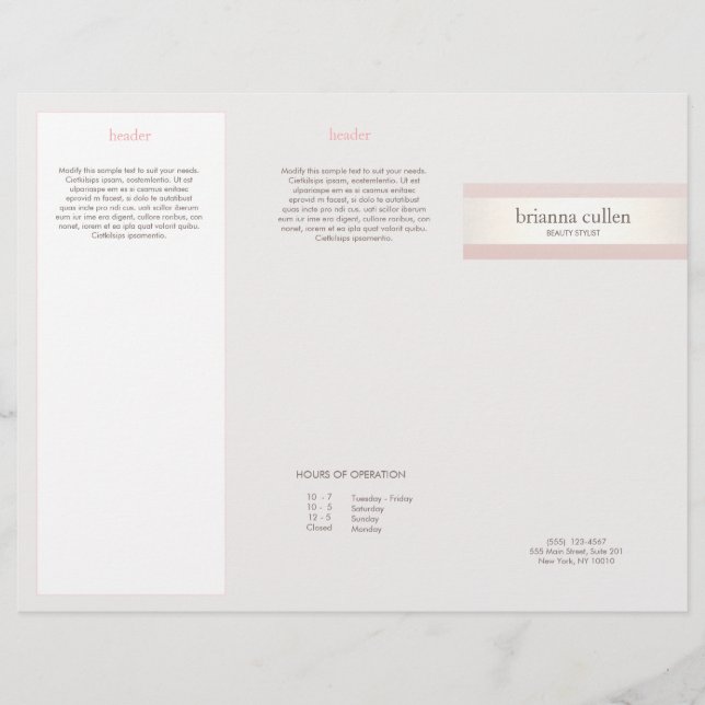 Brochure Spa du Salon de Beauté Rose Bleu Satin (Devant)