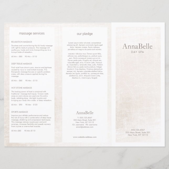 Brochure TriFold pour Spa simple Marbre blanc (Devant)