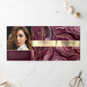 Brochure triplée Elégante Burgundy et Or Agate