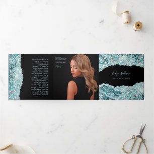 Brochure triplée parties scintillant turquoise Fau