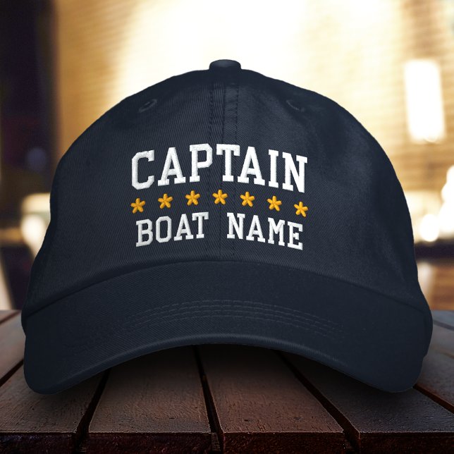 Brodée Capitaine nautique Votre nom de bateau Casquette B (Choose from a variety of hat colors.)