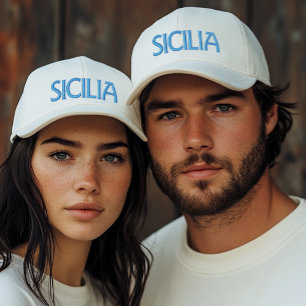 Brodée Casquette blanche de Sicile (ou Sicily) avec brode