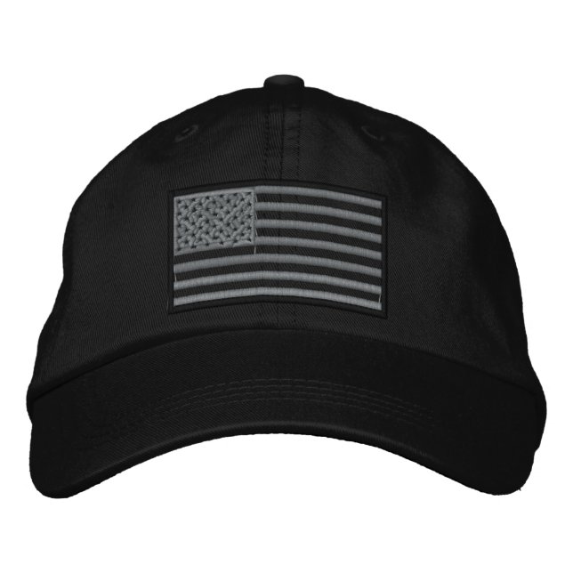 Brodée Casquette brodé au drapeau américain (noir) (Devant)