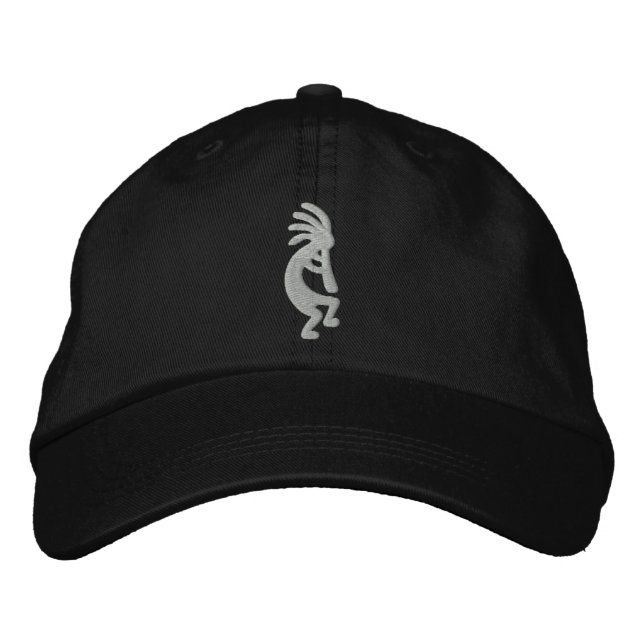 Brodée Casquette brodé Silver et Black Kokopelli (Devant)