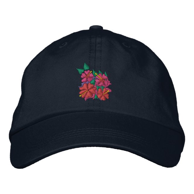 Brodée Casquette : Fleurs d'Hibiscus de Noël. Marine (Devant)