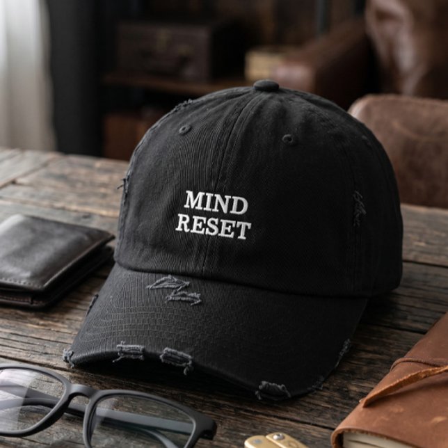 Brodée Casquette noire en détresse Minimalist Mind Reset (Créateur téléchargé)