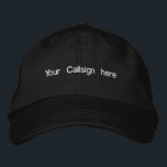 Brodée Casquette personnalisable<br><div class="desc">Casquette personnalisable avec n'importe quel texte que vous voudriez brodé sur le devant. Mettez votre Callsign si vous le souhaitez. Ajoutez également une image de votre ordinateur si vous le souhaitez. Couleurs casquette/texte facultatives...  Beaucoup de couleurs à choisir. T</div>