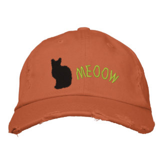 Brodée Chat noir brodé Casquette en détresse