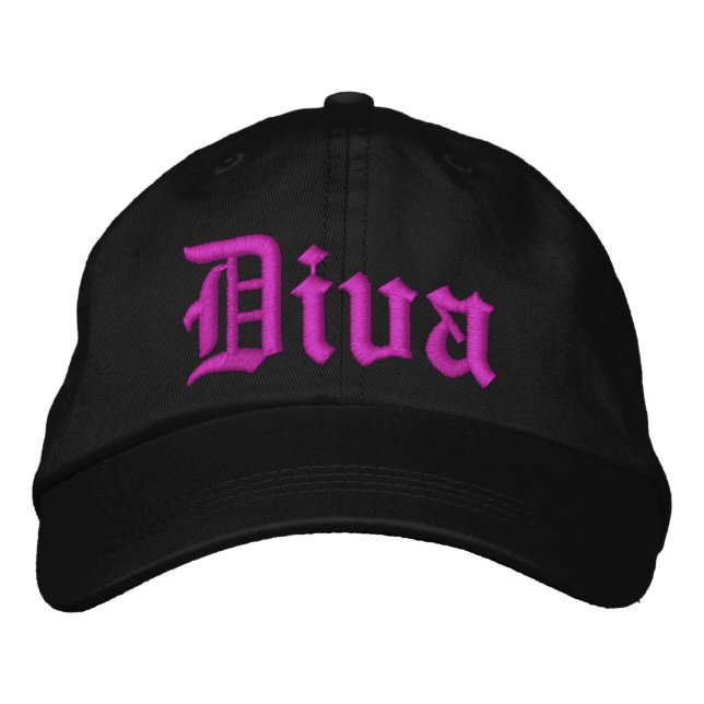 Brodée Diva Black avec Casquette Dames Rose Chaud (Devant)