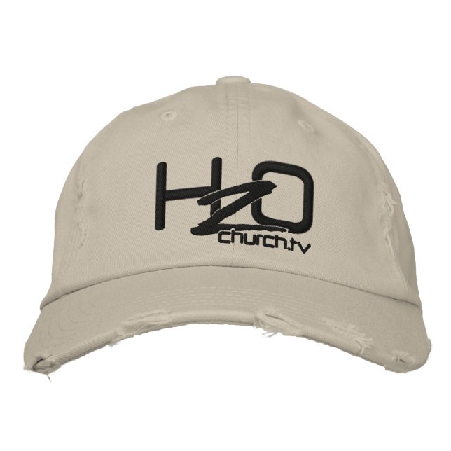 Brodée H2OChurch.tv - Casquette brodé Denim en détresse (Devant)