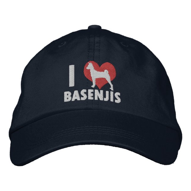 Brodée I Love Basenjis brodé Casquette (foncé) (Devant)