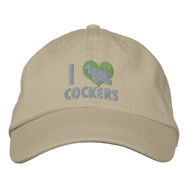 Brodée I Love Cockers Brodé Casquette (Olive) (Devant)