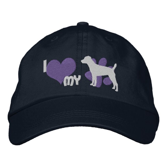 Brodée J'aime mon Casquette brodé Patterdale Terrier Bleu (Devant)