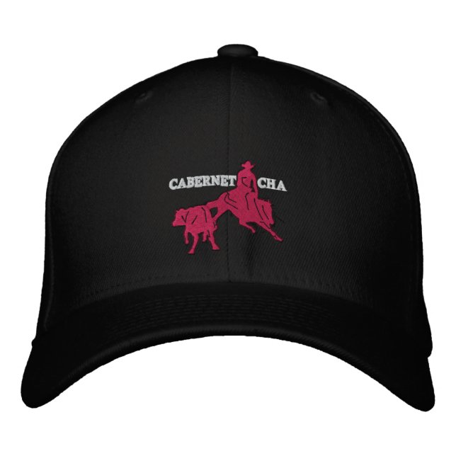 Brodée Stitch Cabernet CHA Noir Casquette Rose (Devant)