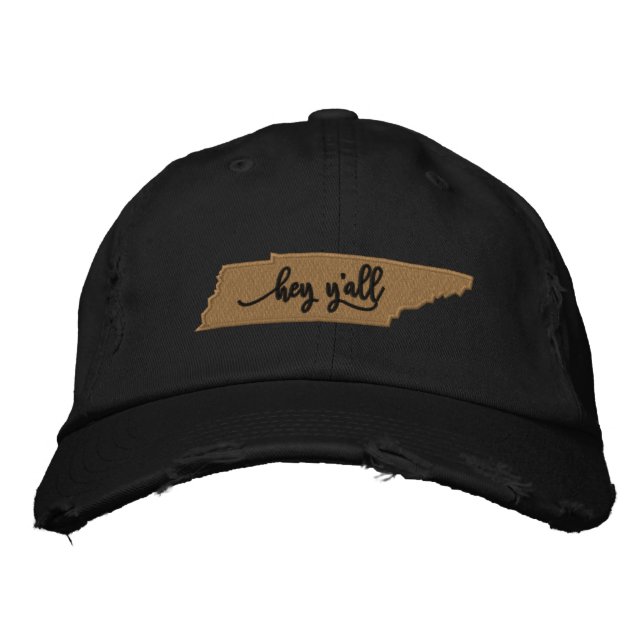 Brodée Tennessee Hey Y'all Casquette - Noir (Devant)