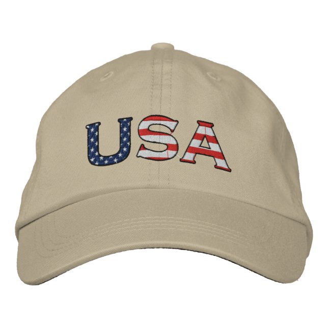 Brodée USA Broderies Stars & Stripes Casquette (Khaki) (Devant)