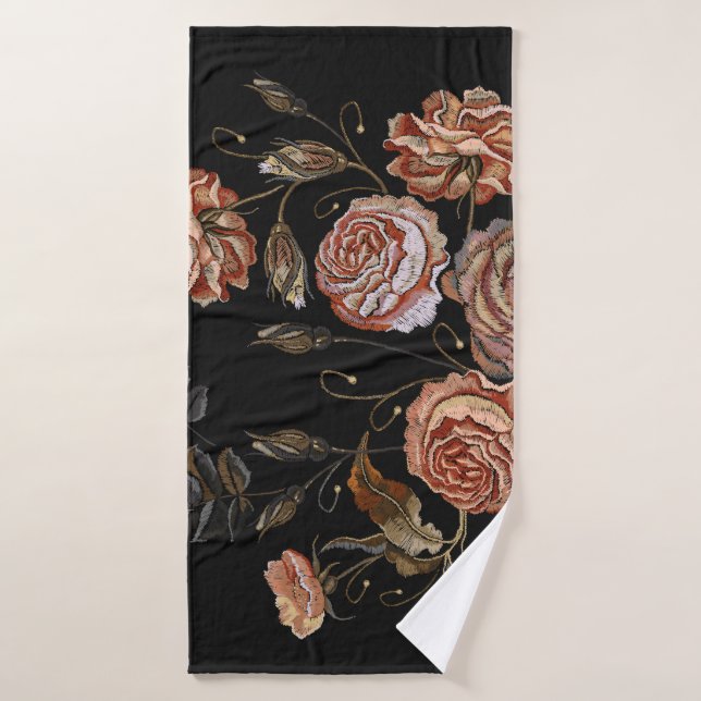 Broderie classique bourgeons vintages de motif ros (Serviette de bain)