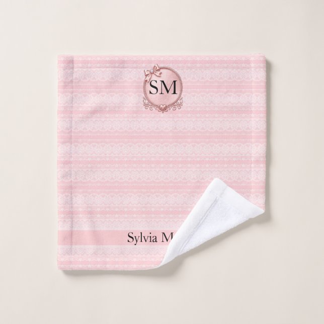 Broderie de dentelle rose (Gant de toilette)