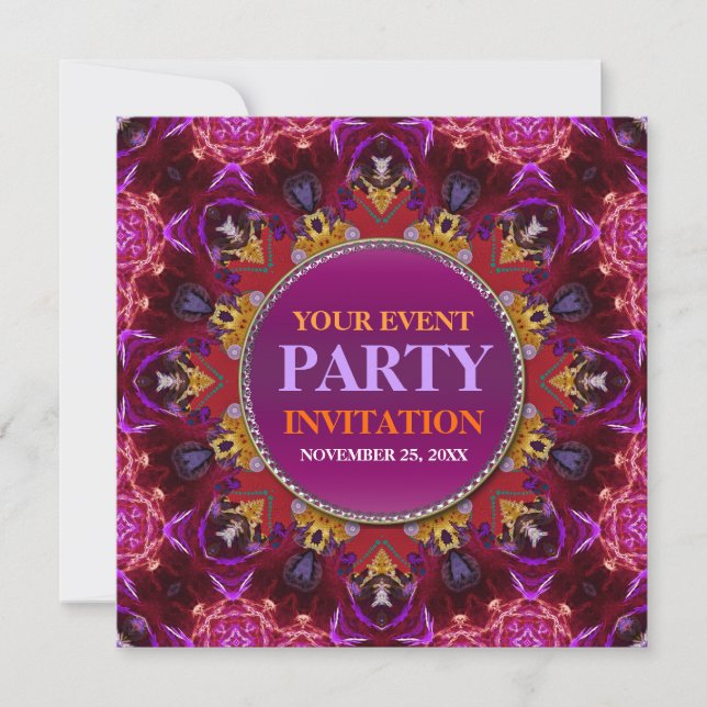 Broderie fractale mandala Invitation de fête (Devant)