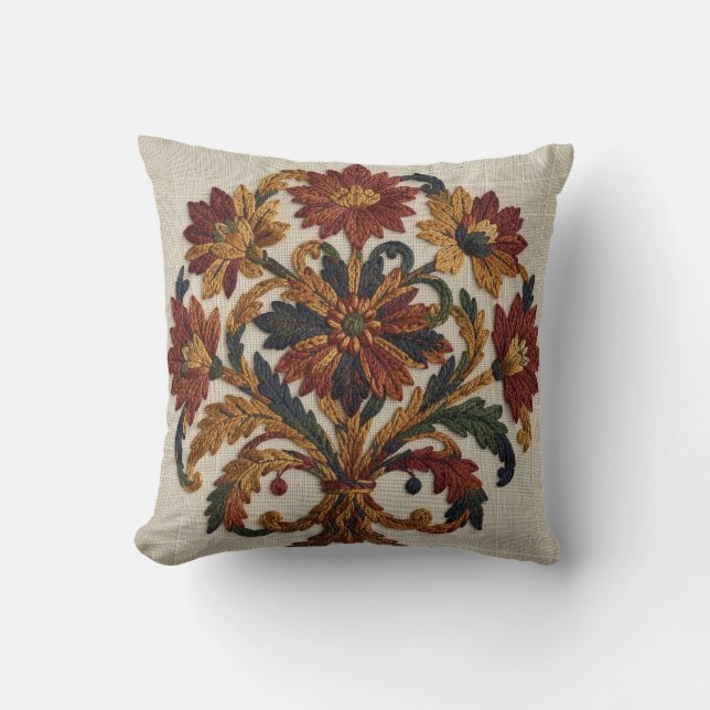 Broderie Jacobéenne Coussin Fleurs de Crewel (Recto)