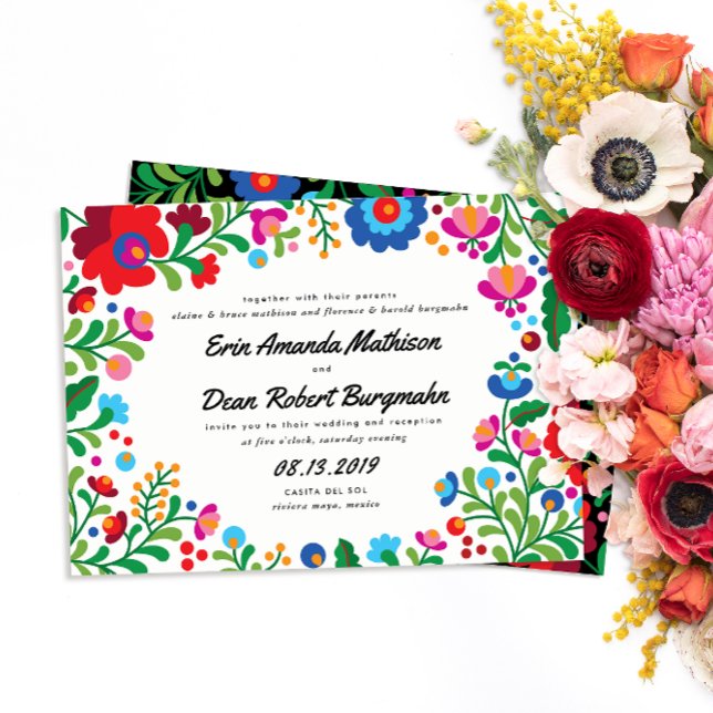 Broderie mexicaine Faire-part de mariage colorée (Créateur téléchargé)
