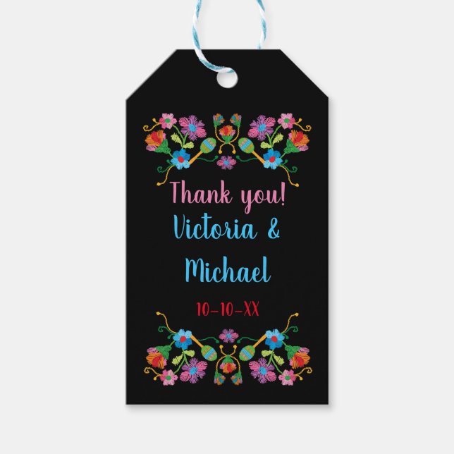 Broderie mexicaine Fiesta - étiquettes cadeaux (Devant)