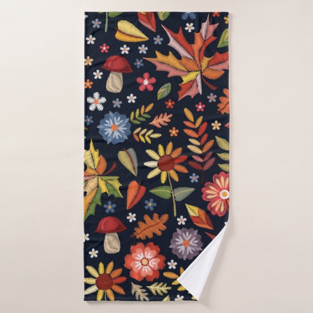 Broderie motif sans couture avec de belles fleurs (Serviette de bain)