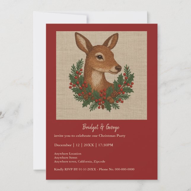 Broderie rustique Deer & Holiday Greens noël (Devant)