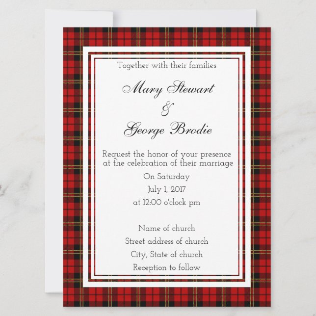 Brodie Red Scottish Faire-part de mariage (Devant)