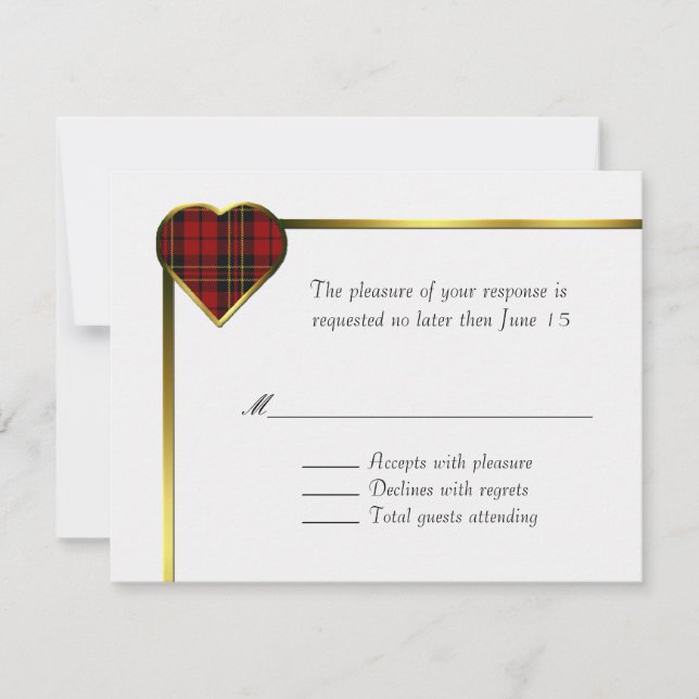 Brodie Tartan Plaid Coeur mariage carte RSVP (Devant)
