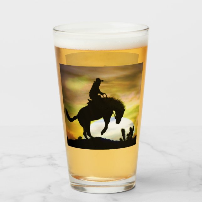 Bronc Rider Cowboy Verre de bière Boire Verre (Dos (rempli))