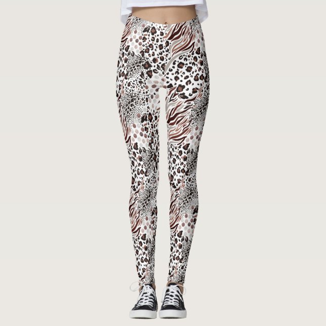 Bronze/Blanc/Noir Posters de animaux Leggings pour (Devant)