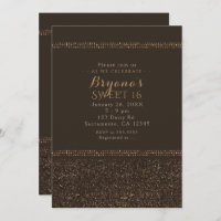Bronze Brown Chic Sparkling Glam Party Invitations