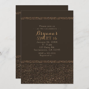 Bronze Brown Chic Sparkling Glam Party Invitations