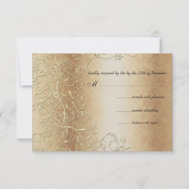 Bronze Gold et Black Swirls Wedding RSVP (Devant)