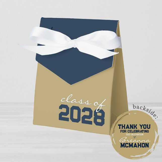 Bronze Gold & Marine Blue Ballotins de graduation (Dark Blue and Gold Graduation Favor Gift Boxes for any Class Year)