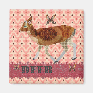 Bronze Vintage Fawn & Papillons Damask Magnet
