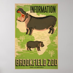Brookfield Zoo Hippo Poster WPA Vintage